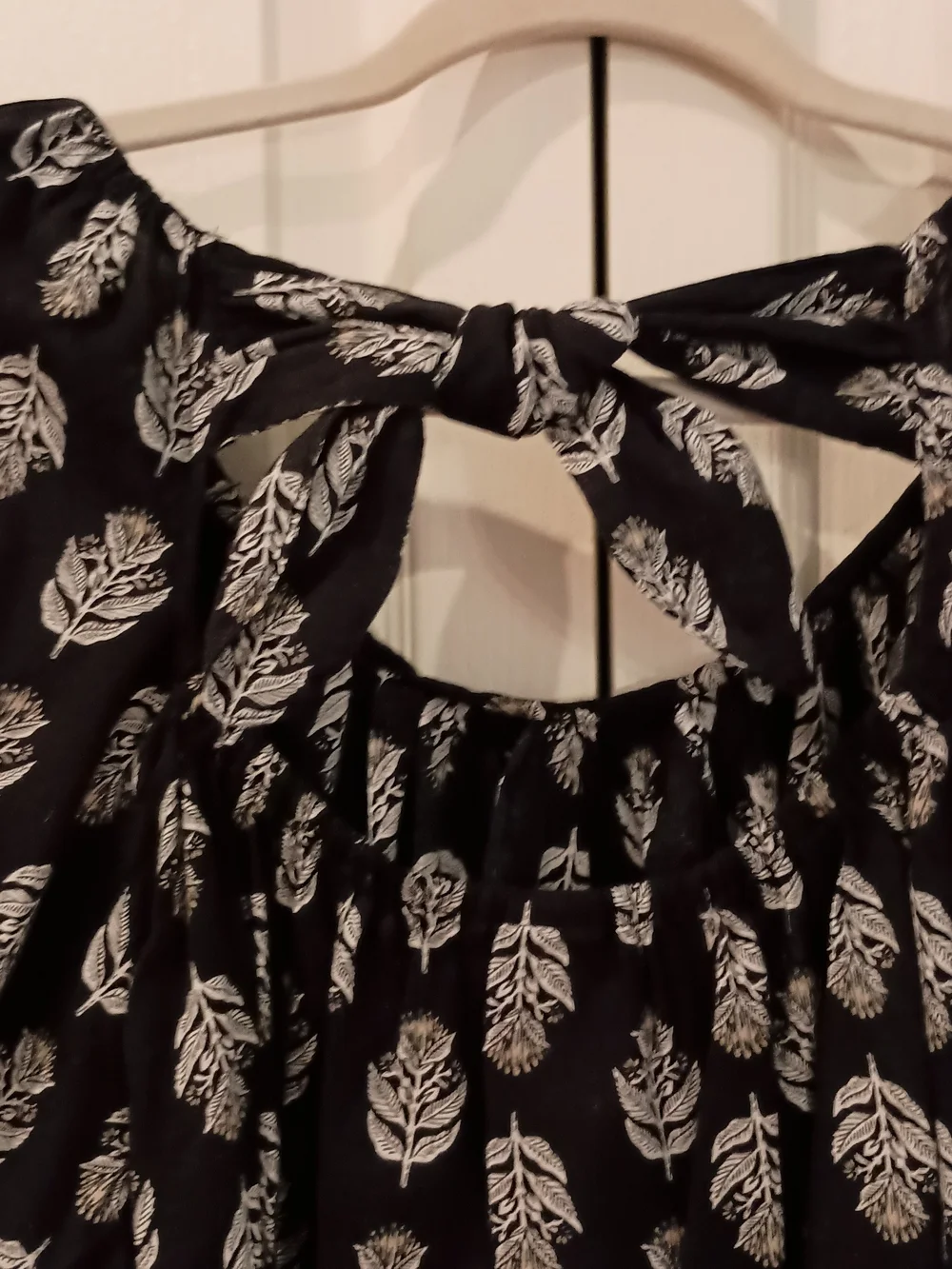 Old Navy Black Blouse with White Leaf Print